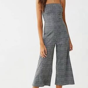 Plaid Strap Wide-Leg Jumpsuit in Gray